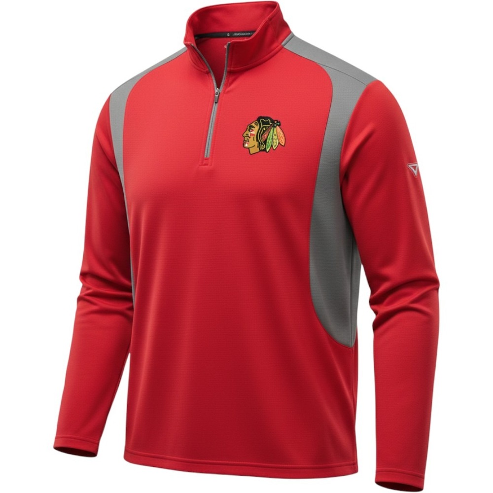 Antigua Chicago Blackhawks Mens XXL 1/4 Zip Pullover Red Gray Performance Shirt